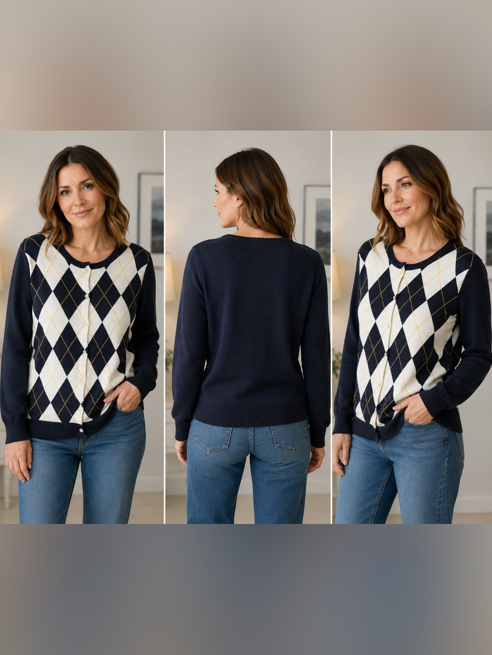 Lands' End Argyle Cardigan Sweater
Size Large 14-16